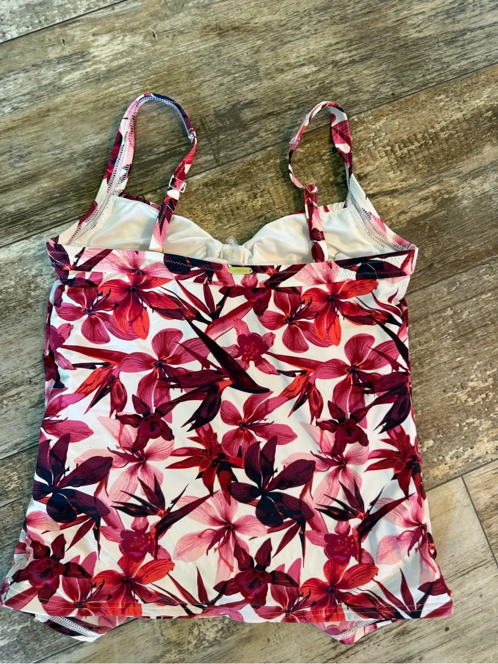2 for $30 sale: Lands End red pink white floral orchid tankini swim top cups -